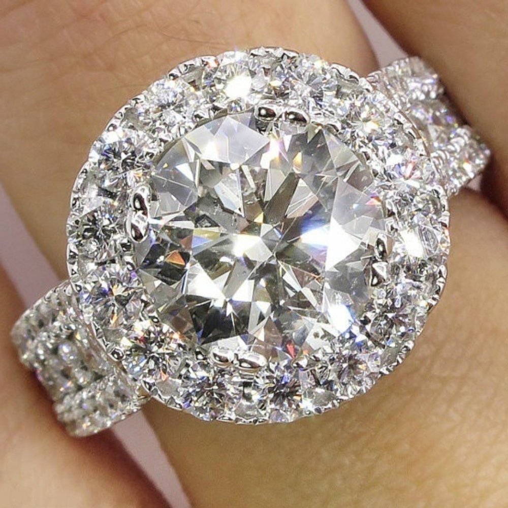 *NEW 925 Sterling Silver Round Diamond Halo Ring - Picture 1 of 4